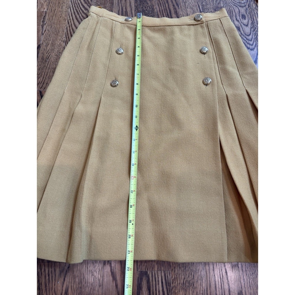 Chanel Vintage Mustard Yellow Pleated Midi Skirt Wool Logo Buttons 26 Classic - Picture 8 of 8